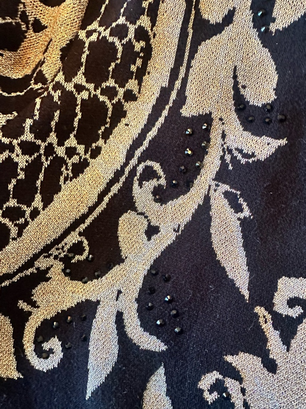 Chico's Embellished Jacquard Coatigan cardigan in black and gold size large - Picture 14 of 16